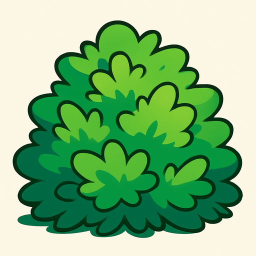 Un arbusto frondoso estilo animado.
In-Game asset.  2d.  High contrast.  No shadows