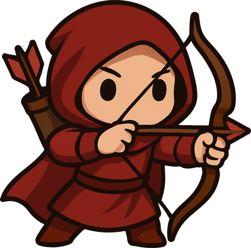 Make turn the other way around, have a chibi face with human skin color and a red clothes instead of blue and aiming the bow at the direction of the camera