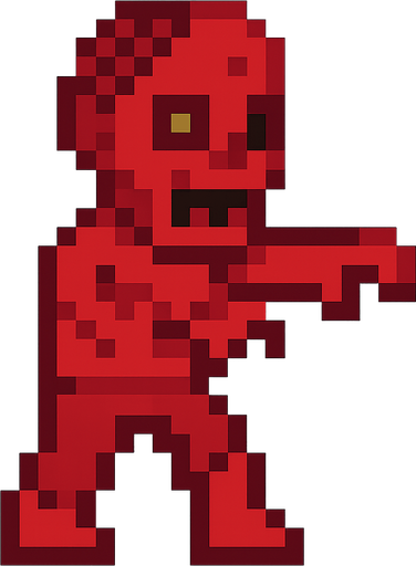 Red zombie pixel. No background. Transparent background. Blank background. No shadows. 2d. In-Game asset. flat