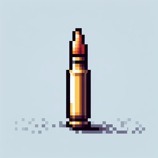 A bullet, pixelated Single Game Texture. In-Game asset. 2d. Blank background. High contrast. No shadows.