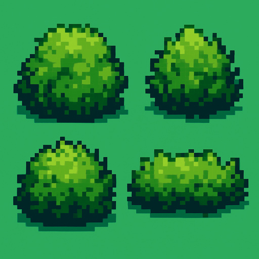 Generame arbustos pixelar.
In-Game asset.  2d.  High contrast.  No shadows