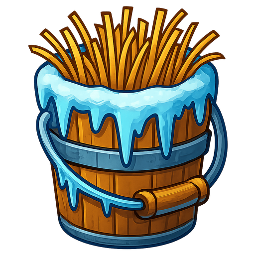 Frozen straw buckets.
Single Game Texture.  In-Game asset.  2d.  Blank background.  High contrast.  No shadows