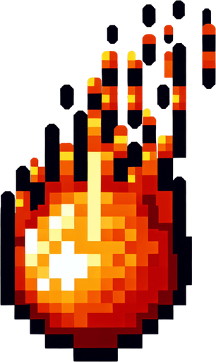 8 bit fireball
with a flame trail that goes down.
Single Game Texture. In-Game asset. 2d. Blank background.. No shadows.