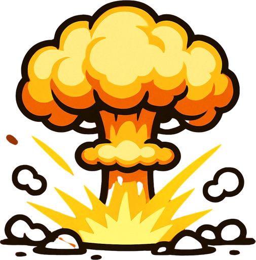 2D survivor.io game style atomic boom effect front view. No text written on it.