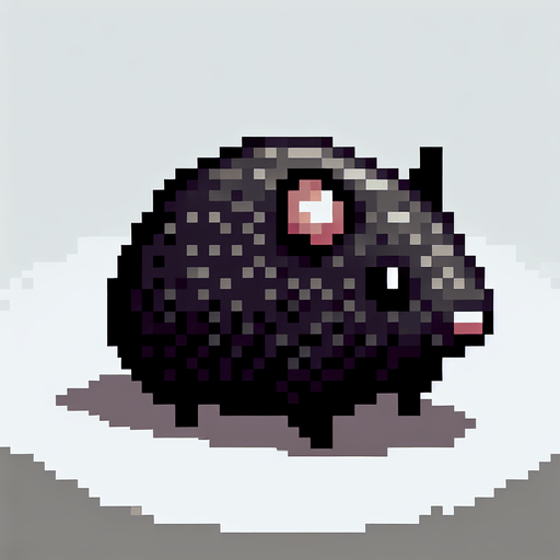black hamster from pixels.
Single Game Texture. In-Game asset. 2d. Blank background. High contrast. No shadows.