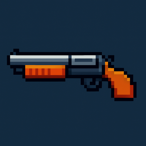 pixel shotgun.
In-Game asset.  2d.  High contrast.  No shadows