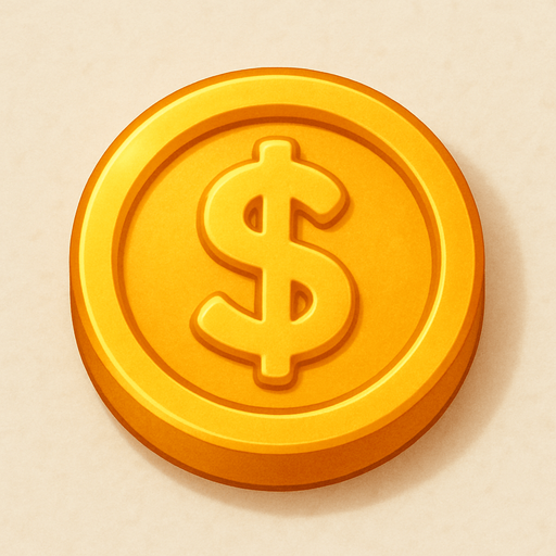 A gold coin. Used as an icon for in-game currency. Cute soft graphics. soft ambient light. semi-matte to satin surfaces. naturalistic with slight saturation boost colors. Tone is premium, friendly, clean with lifestyle or service-oriented appeal.
In-Game asset.  2d.  High contrast.  No shadows. top down. View from above.