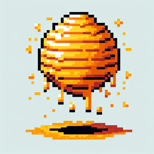 pixelart.a large yellow beehive hanging in the air, dripping from honey..
Single Game Texture. In-Game asset. 2d. Blank background. High contrast. No shadows.