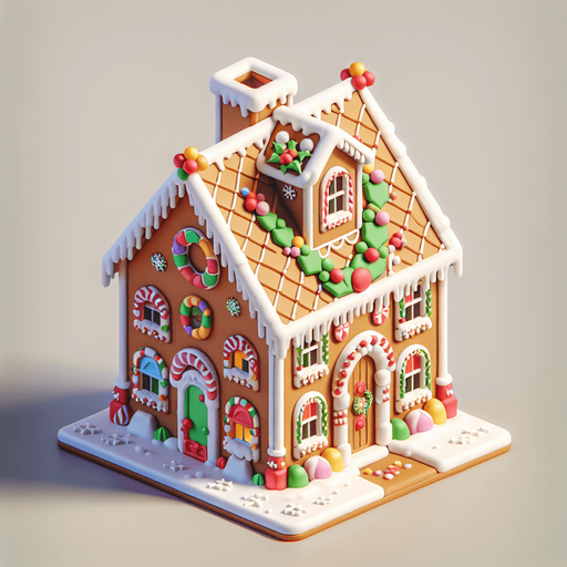 a christmas gingerbread house. plastic style. Single Game Texture. In-Game asset. 2d. Blank background. High contrast. No shadows.