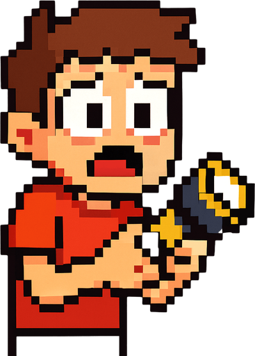 a scared pixel art kid with a flashlight.
In-Game asset.  High contrast.  No shadows