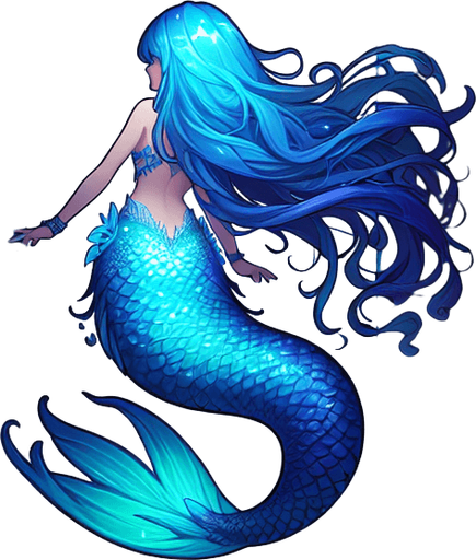 A beautiful blue and turquoise mermaid.
Single Game Texture. In-Game asset. 2d. Blank background. High contrast. No shadows.