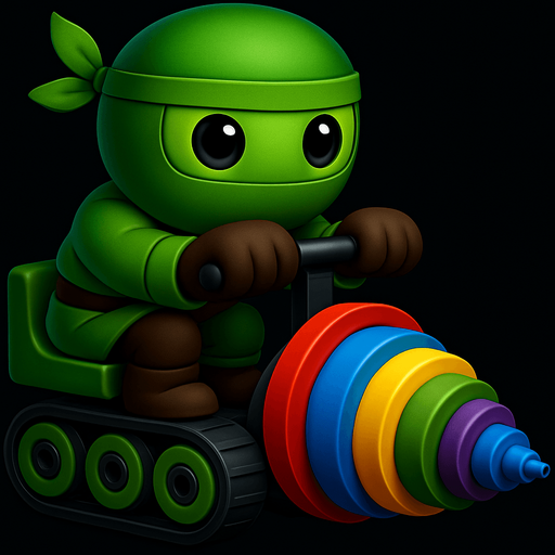 Same image of ninja with dig machine but with different colors. HD colors. green