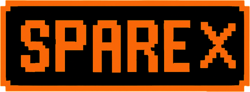 Black button with an orange outline that says "Spare" and has a X icon, pixel art.
In-Game asset.  2d.  High contrast.  No shadows