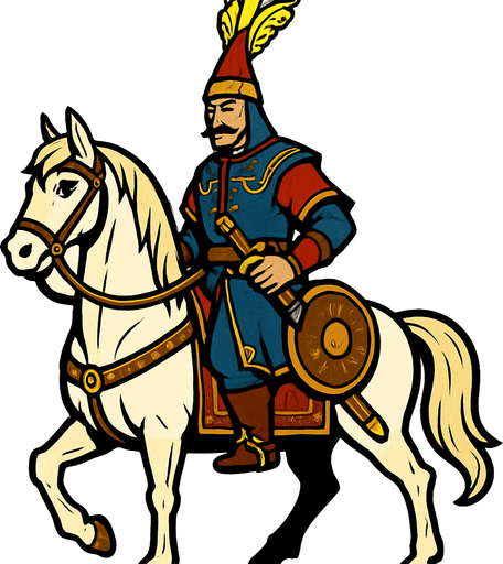 Let there be an Ottoman cavalryman on a white horse and let it be clear that he is a special cavalryman..
In-Game asset.  2d.  High contrast.  No shadows