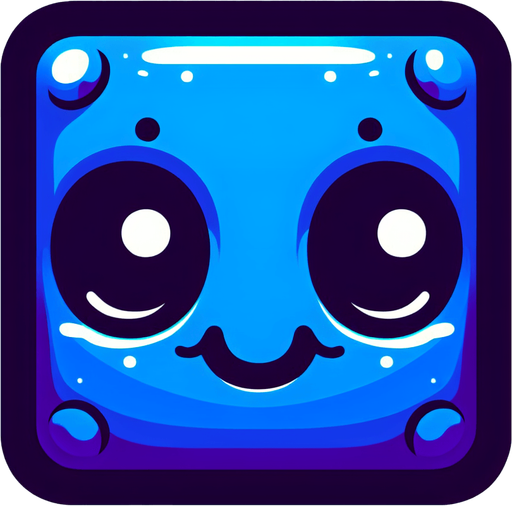 Perfectly square bright cobalt blue necromant head with cute happy face. Cartoon style. spooky art style. Simple vector style. No Shadows Single Game Texture. In-Game asset. 2d. Blank background. High contrast. No shadows.