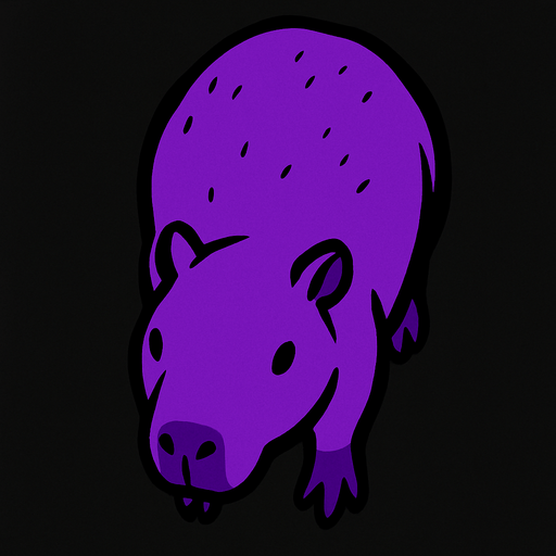 purple capybara top view.
In-Game asset.  2d.  High contrast.  No shadows
