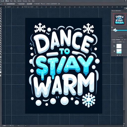 Create an SVG text design for "DANCE TO STAY WARM" in bold cartoon style with chunky rounded letters. Add small snowflake accents and icy details in cool, frosty blues and white.​​​​​​​​​​​​​​​​.
Single Game Texture. In-Game asset. 2d. Blank background. High contrast. No shadows.