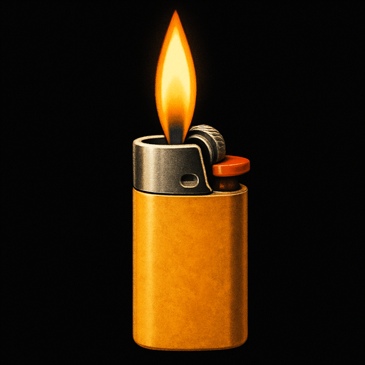 Mechero encendido, algo realista.
In-Game asset.  2d.  High contrast.  No shadows