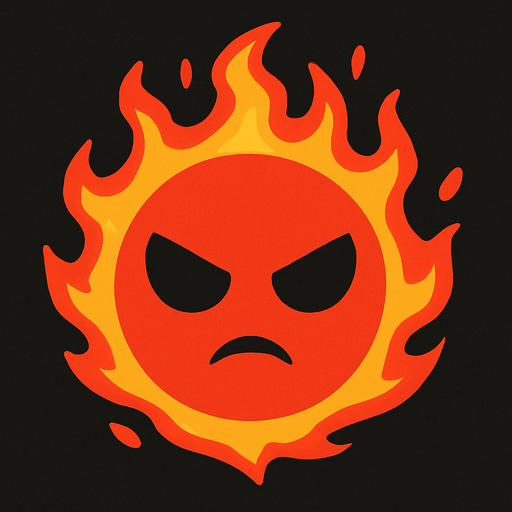 make a red firey circle with black eyes that are mad and no mouth.
In-Game asset.  2d.  High contrast.  No shadows