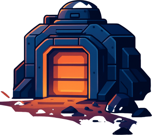 Front facing icon Fullscreen modern App Store art style with futuristic bunker, 16:9, high definition.  No text captions!