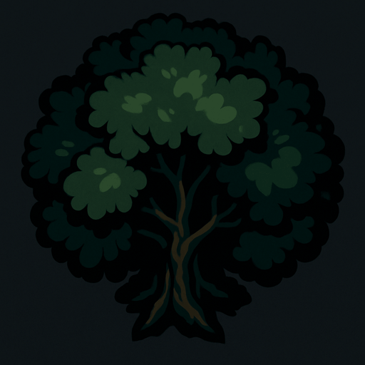 Arbol visto desde arriba algo oscuro.
In-Game asset.  2d.  High contrast.  No shadows