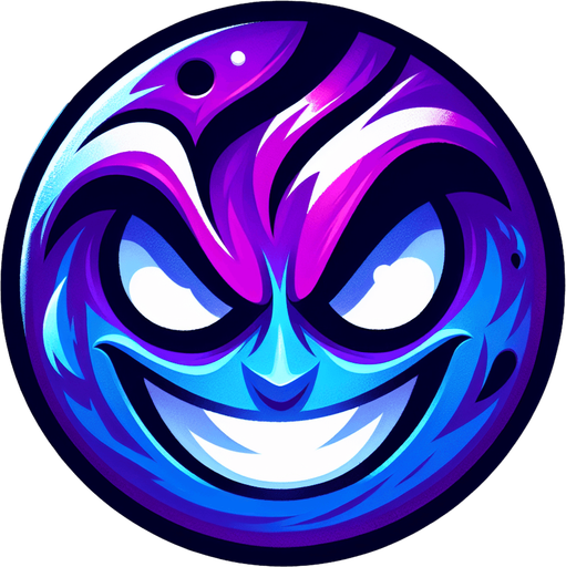 an evil looking emoji. purple and blue colors..
Single Game Texture. In-Game asset. 2d. Blank background. High contrast. No shadows.