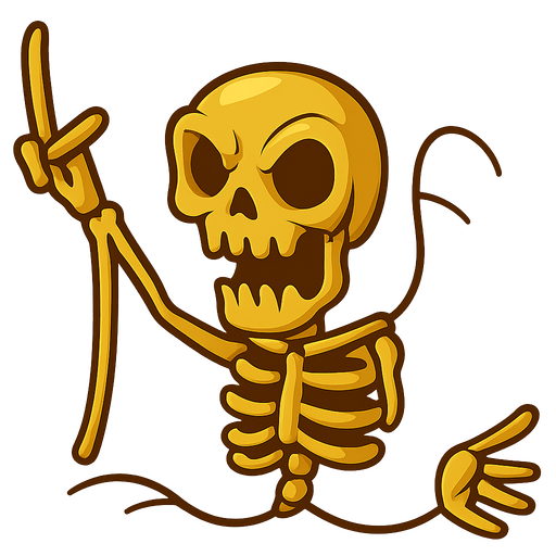 A golden terrifying skeleton. No background. Transparent background. Blank background. No shadows. 2d. In-Game asset. flat