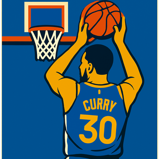 Third person view basketball player Steph curry shooting 
In-Game asset.  2d.  High contrast.  No shadows