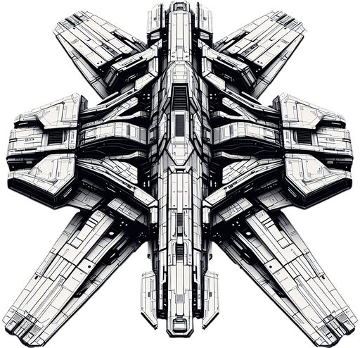 Космический корабль, без фона.
Single Game Texture. In-Game asset. 2d. Blank background. High contrast. No shadows.