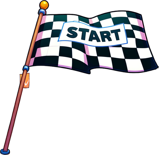 Racetrack start flag. Cartoon.
Single Game Texture.  In-Game asset.  2d.  Blank background.  High contrast.  No shadows