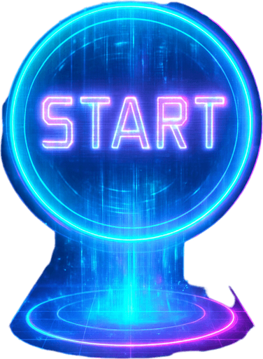 neon cyberpunk glowing hologram START button
