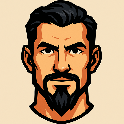 handsome, black hair, goat beard man head.
In-Game asset.  2d.  High contrast.  No shadows