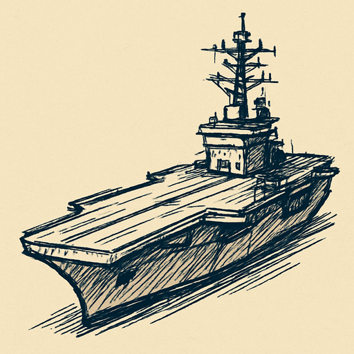 sketch tarzında carrier gemisi.
In-Game asset.  2d.  High contrast.  No shadows