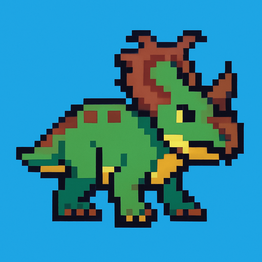 Make it 8 bit style dinosaur Achelousaurus cartoon character.
In-Game asset.  High contrast.  No shadows