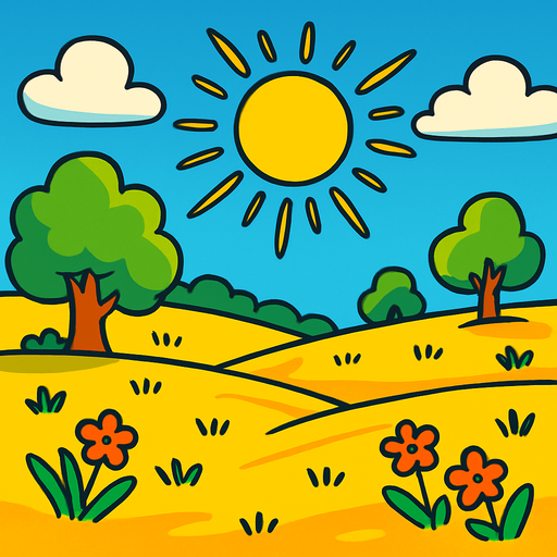 Un campo soleado.
In-Game asset.  2d.  High contrast.  No shadows. Cartoon