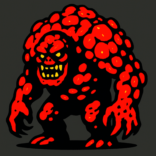 lavlarla kaplı bir canavar istiyorum kambur ve biraz iri yapılı.
In-Game asset.  2d.  High contrast.  No shadows