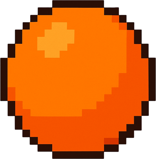 orange circle pixel art.
In-Game asset.  2d.  High contrast.  No shadows