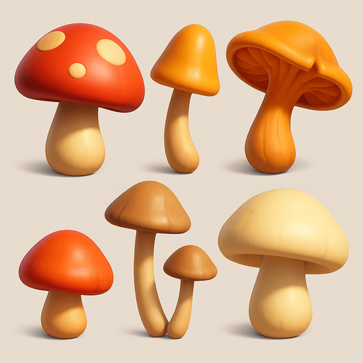 Pack of different mushrooms, 3D mushrooms, without black lines around it!
In-Game asset.  High contrast.  No shadows. 3D