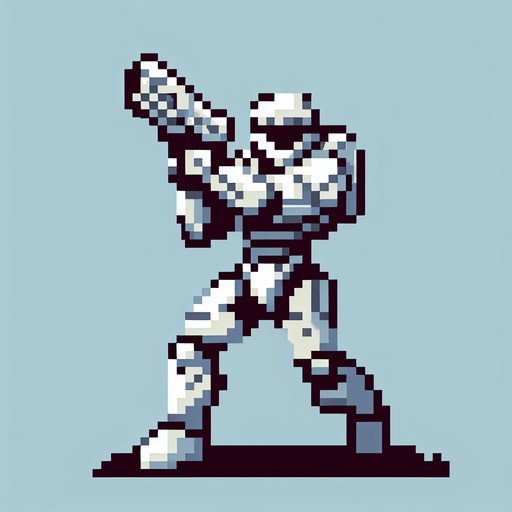 pixel art image of a stormtrooper from the Star Wars universe. The stormtrooper should be standing in a defensive pose, with their blaster raised.
Single Game Texture. In-Game asset. 2d. Blank background. High contrast. No shadows.