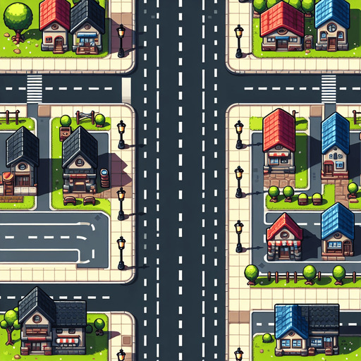 Town road 🛣️.
Single Game Texture. In-Game asset. 2d. Blank background. High contrast. No shadows.