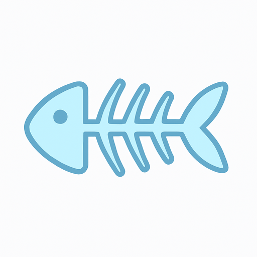 A simple ice blue fishbone icon, clean vector style, no background, minimal design, symmetrical and centered, soft lines, suitable for a 2D rhythm game UI element.
In-Game asset.  2d.  High contrast.  No shadows