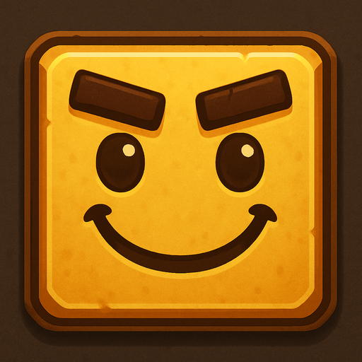 square smiley face thick eyebrows.
In-Game asset