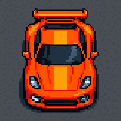 Pixel art spor araba kus bakışı.
In-Game asset.  2d.  High contrast.  No shadows