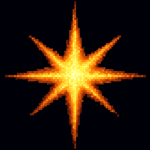 A realistic yellow star from the universe, in pixel art style.