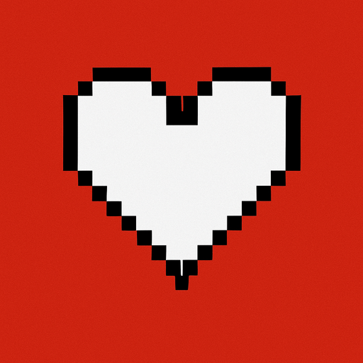 un corazon de color blanco con bordes negros, el mismo que lanza Jevil en deltarune capitulo 1, el corazon es pixeleado 16x16 (el fondo de la imagen sea roja).
In-Game asset.  2d.  High contrast.  No shadows