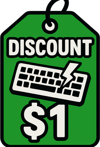 Green price tag that says discount broken keyboard $1
In-Game asset.  2d.  High contrast.  No shadows