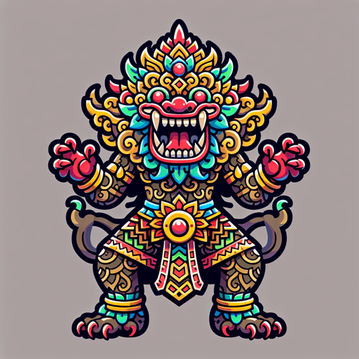 2d animation reog ponorogo monster.
Single Game Texture.  In-Game asset.  2d.  Blank background.  High contrast.  No shadows