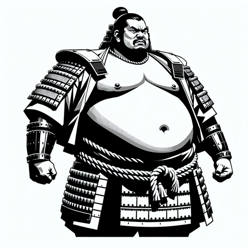 a samurai sumo big in size.
Single Game Texture. In-Game asset. 2d. Blank background. High contrast. No shadows.