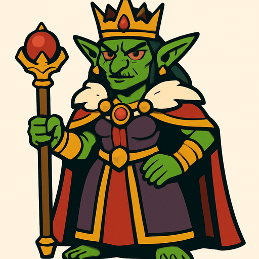 kadın goblin imparatoru.
In-Game asset.  2d.  High contrast.  No shadows