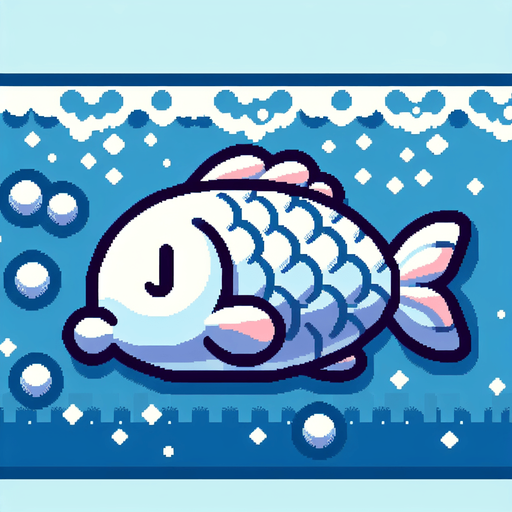A sleeping fish.
Single Game Texture.  In-Game asset.  2d.  Blank background.  High contrast.  No shadows